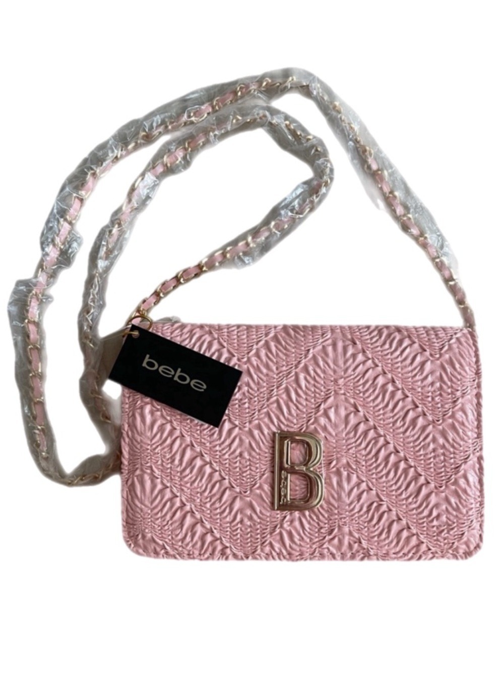 BEBE Emboss NOLA Chain Crossbody Shoulder Bag in Barbiecore Pink NWT